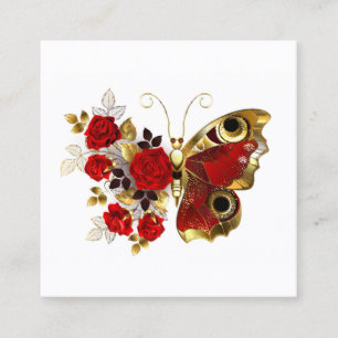 Schmetterling mit roter Blume und rote Rosen Rabattkarte