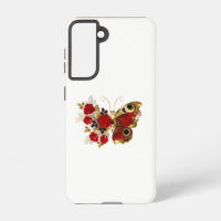 Schmetterling mit roter Blume und rote Rosen