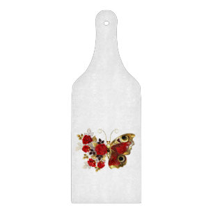 Schmetterling mit roter Blume und rote Rosen Schneidebrett