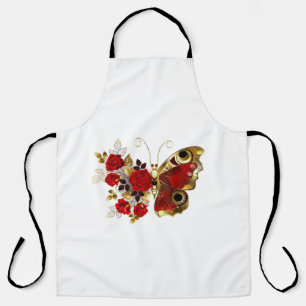 Schmetterling mit roter Blume und rote Rosen Schürze