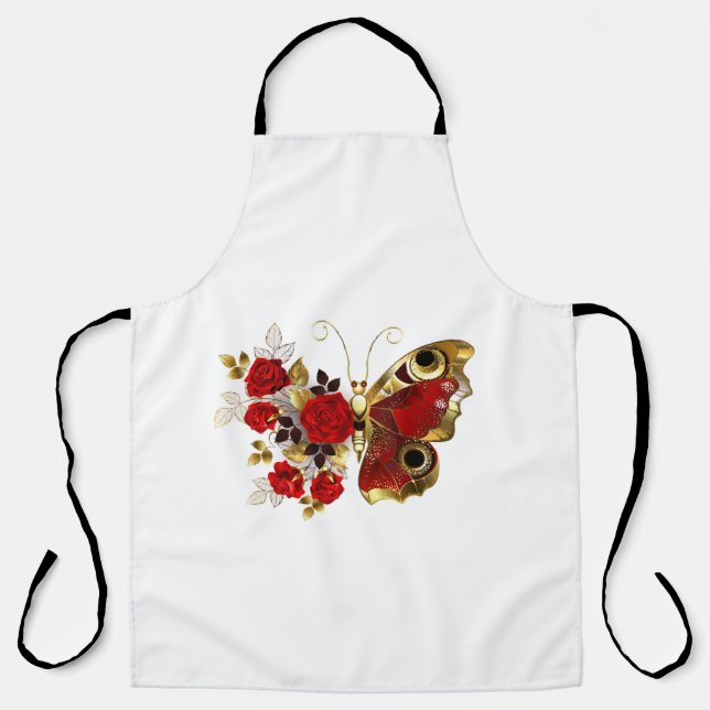 Schmetterling mit roter Blume und rote Rosen Schürze (Vorderseite)