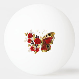 Schmetterling mit roter Blume und rote Rosen Tischtennisball