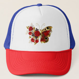 Schmetterling mit roter Blume und rote Rosen Truckerkappe