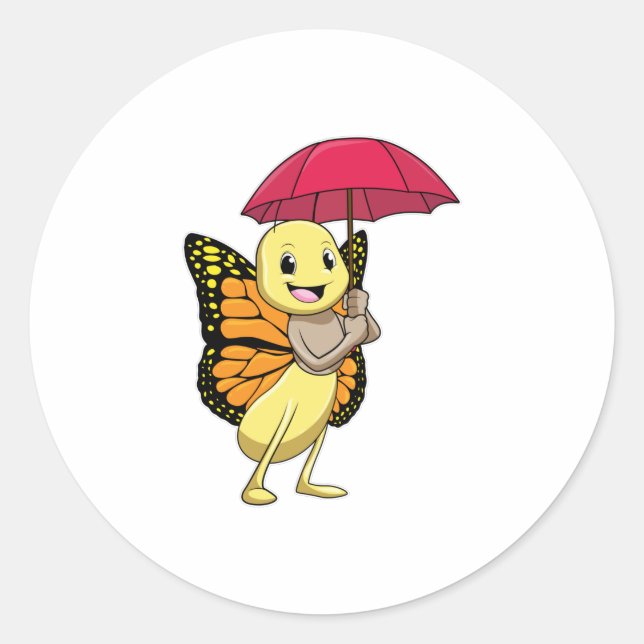 Schmetterling mit Schirm Runder Aufkleber (Vorderseite)
