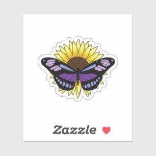 Schmetterling mit Sonnenblume Aufkleber