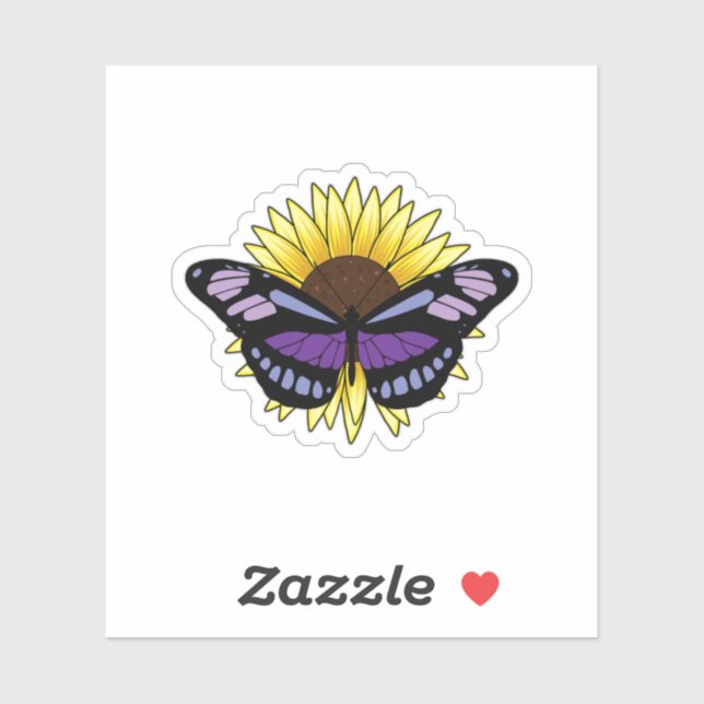 Schmetterling mit Sonnenblume Aufkleber (Blatt)