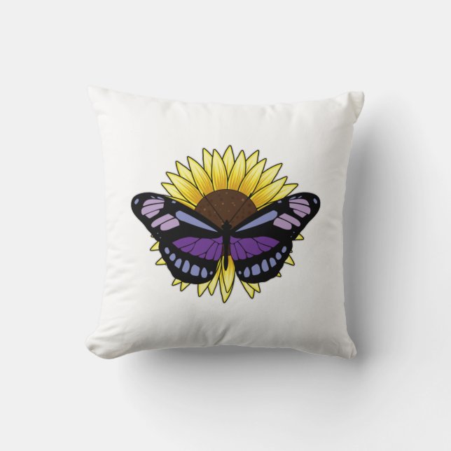 Schmetterling mit Sonnenblume Kissen (Vorderseite)