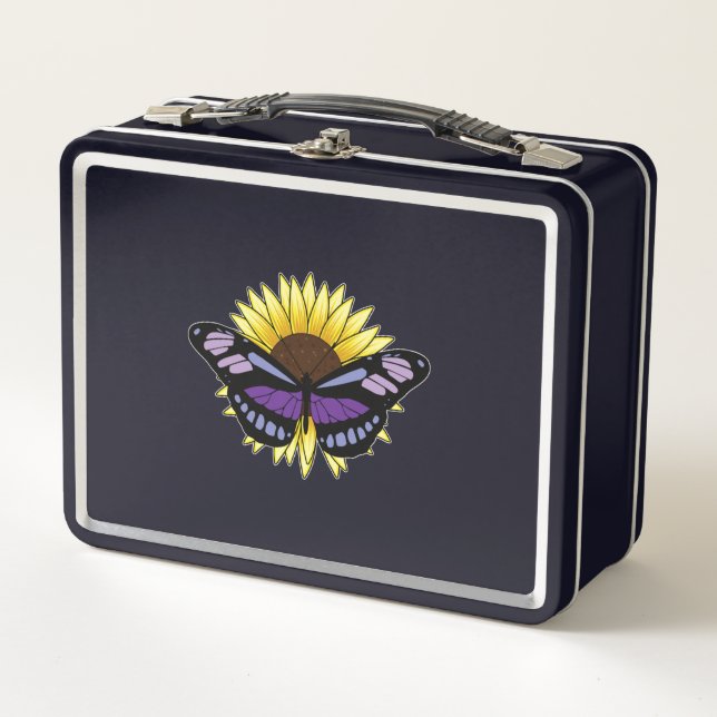 Schmetterling mit Sonnenblume Metall Brotdose (Vorderseite)