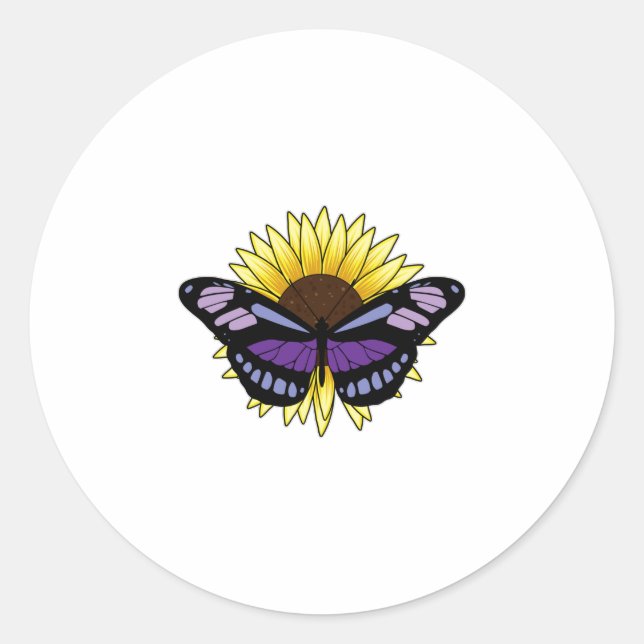 Schmetterling mit Sonnenblume Runder Aufkleber (Vorderseite)