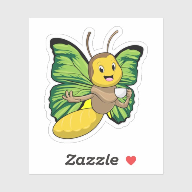 Schmetterling mit Tasse Kaffee Aufkleber (Blatt)