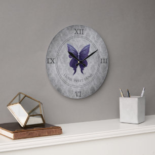 Schmetterling mit violetten Juwelen Große Wanduhr