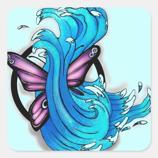 Schmetterling mit Waves Quadratischer Aufkleber (Vorderseite)