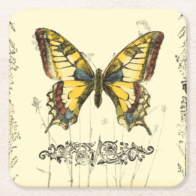 Schmetterling mit Wildblumen Rechteckiger Pappuntersetzer (Vorderseite)
