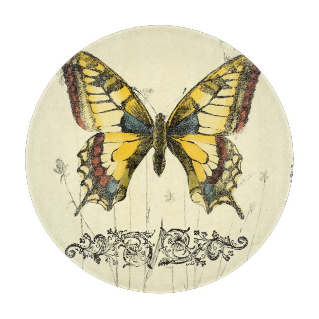 Schmetterling mit Wildblumen Schneidebrett (Vorderseite)