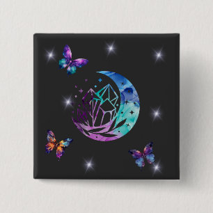Schmetterling, Mond und Kristalle Button