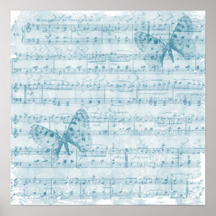 Schmetterling Musikalische Romanze Blau Poster