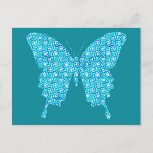 Schmetterling, Muster in blau, türkis, weiß Postkarte
