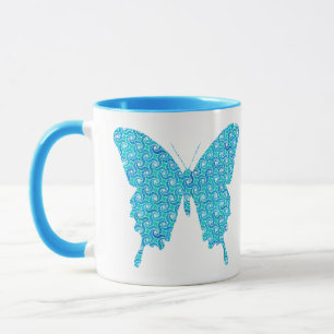 Schmetterling, Muster in blau, türkis, weiß Tasse