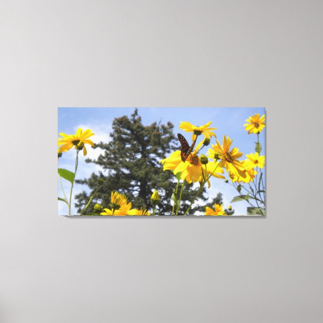 Schmetterling N Sonnenblumen 2 überzogene Canvas Leinwanddruck (Vorderseite)