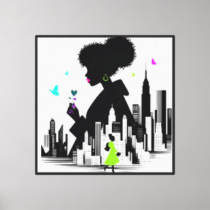 Schmetterling Noir T-Shirt, Neon Schwarze Mädchen  Leinwanddruck