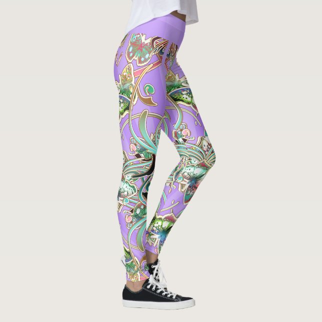 Schmetterling Ornamente Flieder Strahlen  Leggings (Rechts)