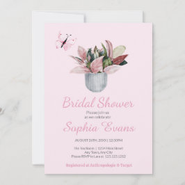 Schmetterling & Pflanze Rosa Brautparty Einladung