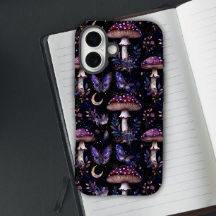 Schmetterling-Pilz-Blumen-Dunkles Hexen-Muster iPhone 16 Hülle
