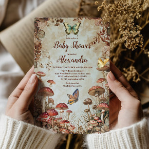 Schmetterling-Pilz-Wald-Natur-Baby-Party Einladung