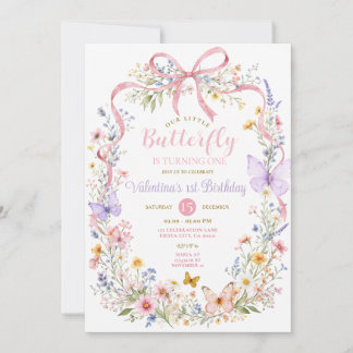 Schmetterling Pink Lila Wildblume 1. Geburtstag Einladung