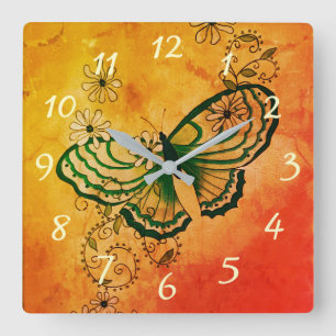 Schmetterling Quadratische Wanduhr
