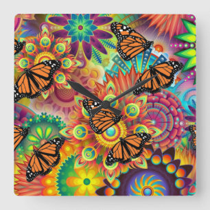 Schmetterling Quadratische Wanduhr