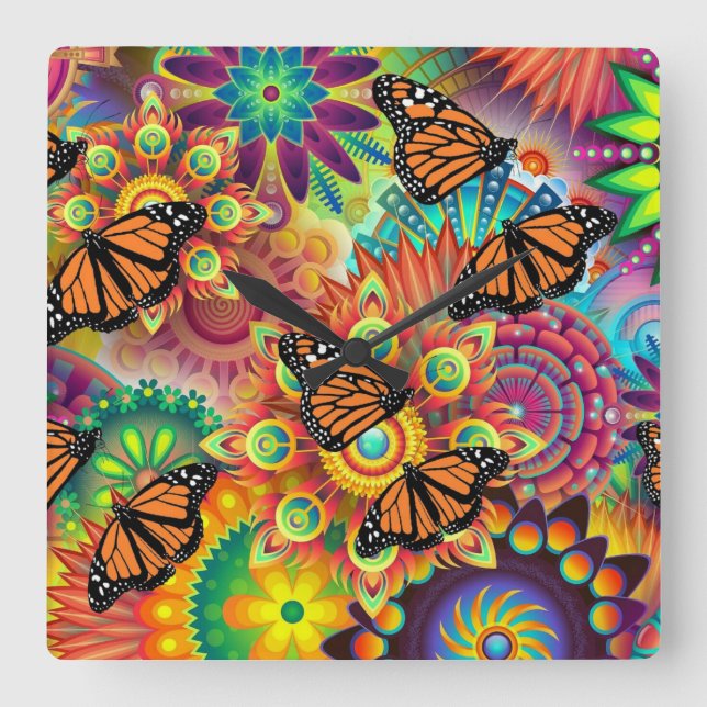 Schmetterling Quadratische Wanduhr (Vorderseite)