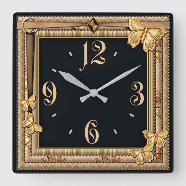Schmetterling Quadratische Wanduhr (Vorderseite)