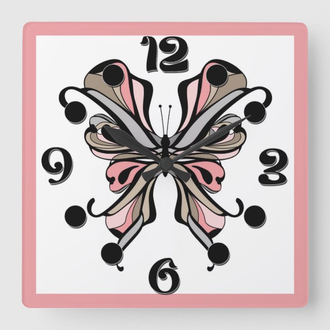 Schmetterling Quadratische Wanduhr (Vorderseite)