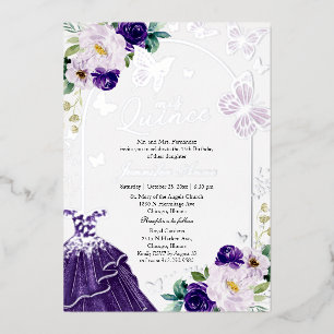 Schmetterling Quince Dark Purple Kleid Silber Folieneinladung