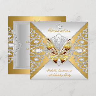 Schmetterling Quinceanera 15. Party Gold Silber Ti Einladung