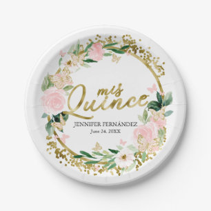 Schmetterling Quinceanera Papier Teller Rosenrot B