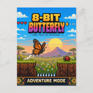 Schmetterling, Retro-8-Bit-Pixelkunst Postkarte