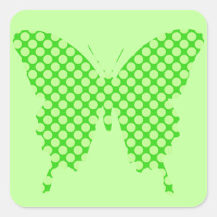 Schmetterling, Retrodots, Limettengrün Quadratischer Aufkleber
