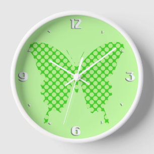Schmetterling, Retrodots, Limettengrün Wanduhr