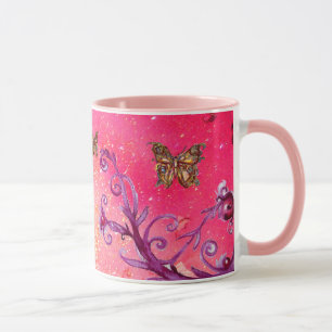 SCHMETTERLING ROSA FUNKEN, FUCHSIEN PURPUR BLUMEN TASSE