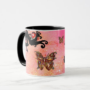SCHMETTERLING ROSA FUNKEN, SCHWARZES BLUMENMONOGRA TASSE