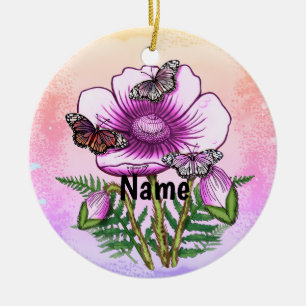 Schmetterling Rosa Klatschmohn Keramik Ornament