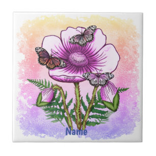 Schmetterling Rosa Mohn Fliese