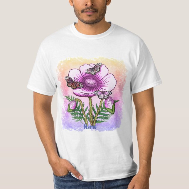 Schmetterling Rosa Mohn  T-Shirt (Vorderseite)