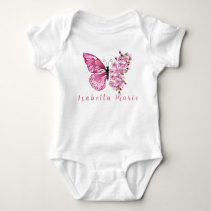 Schmetterling Rosa Personalisierter Name Süß Morde Baby Strampler