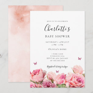 Schmetterling Rosa Rosen Mädchen Baby Shower Einla Einladung