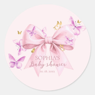 Schmetterling Rosa Schleife Baby Shower Runder Aufkleber