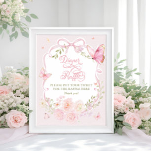 Schmetterling Rosa Schleife Florale Windel Raffle Poster