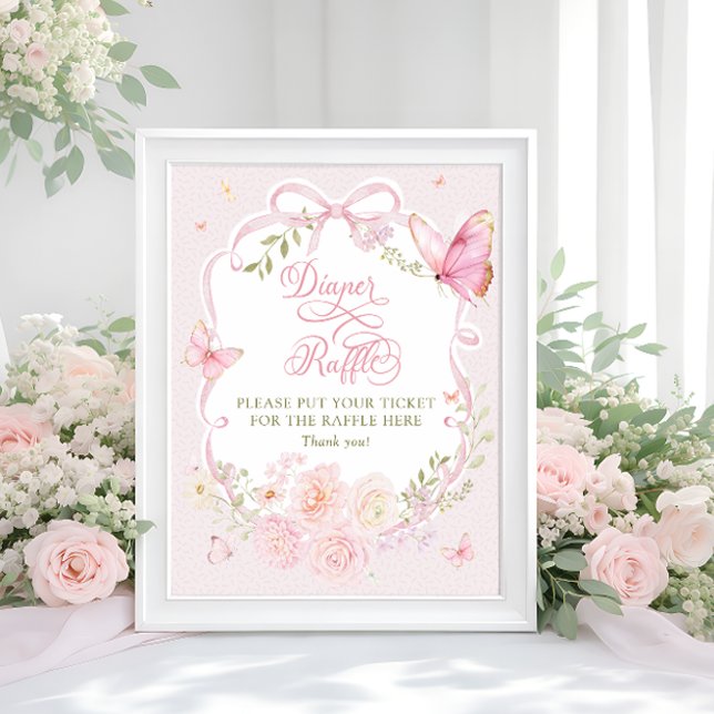 Schmetterling Rosa Schleife Florale Windel Raffle  Poster (Von Creator hochgeladen)